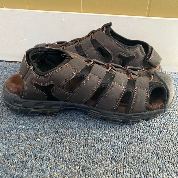 Skechers men 11 extra wide fit slip on sandals w/adjustable back strap brown - Picture 5 of 9